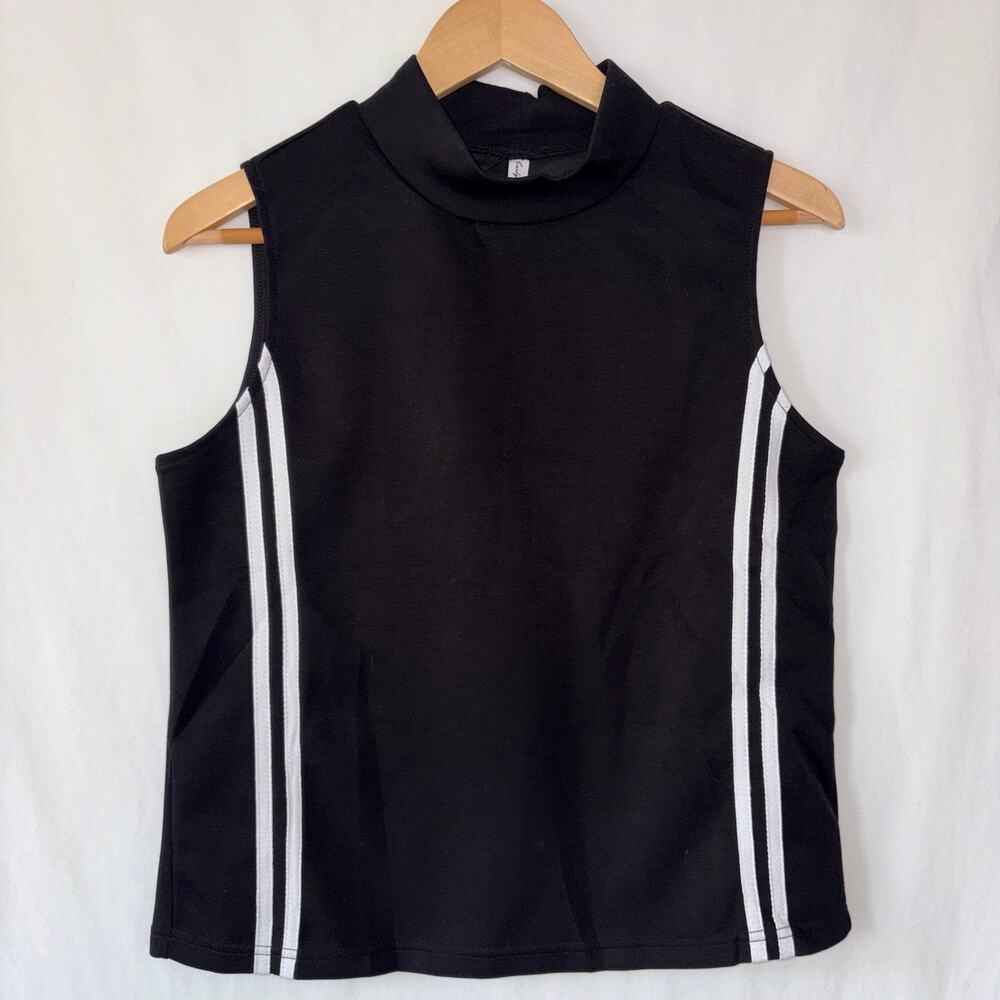 NWT Black Mock Neck Sleeveless Crop Top White Racing Stripe Y2K Size Small